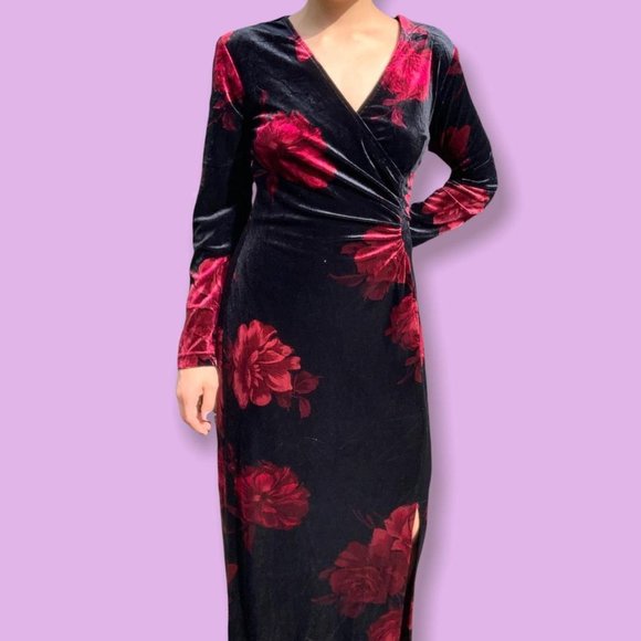 VINTAGE 90s ROMANTIC GOTH VELVET DRESS - Picture 3 of 4